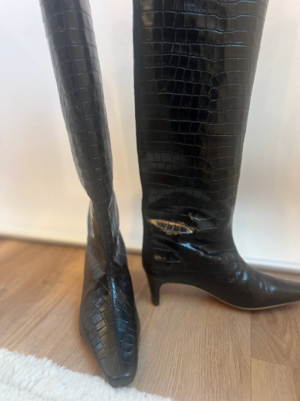 NEW STAUD Wally lather boot black embossed croc sz 38 BNWOB